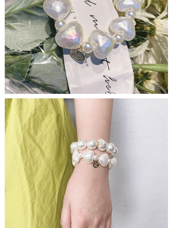 Fashion Heart Pearl Love Round Bead Matte Highlighted Hair Rope,Hair Ring