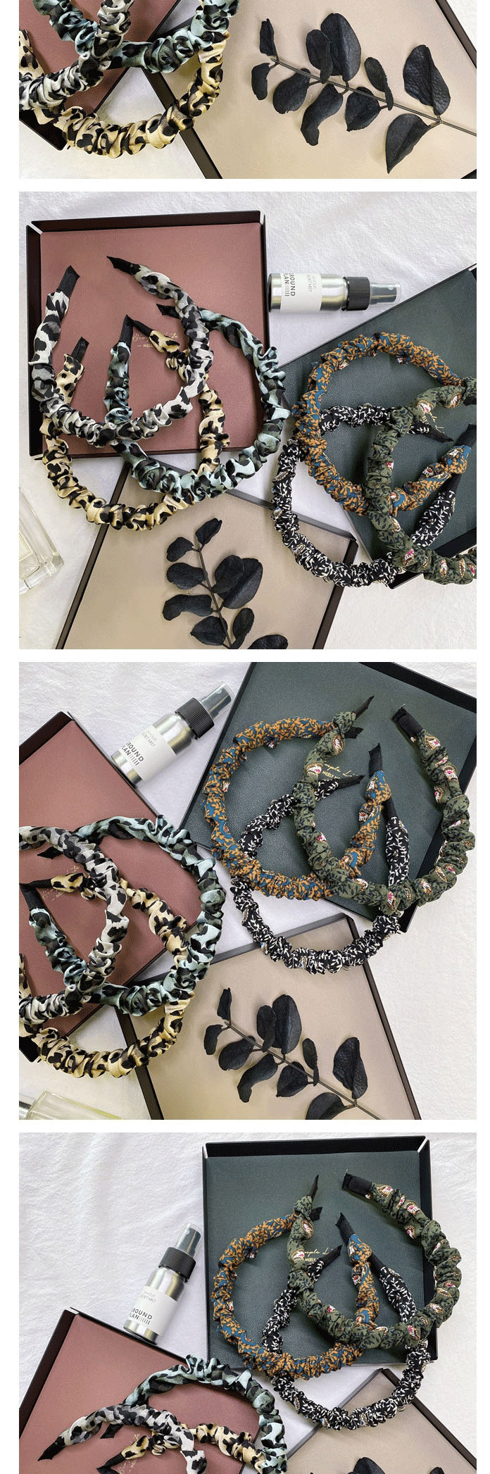 Fashion Leopard Green Leopard Flower Print Pleated Bubble Satin Fabric Headband,Head Band
