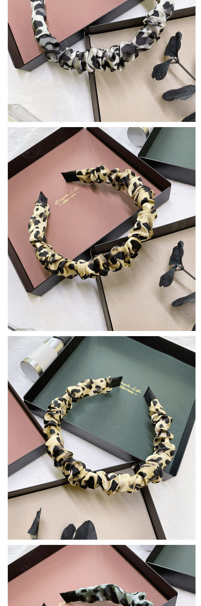 Fashion Leopard Yellow Leopard Flower Print Pleated Bubble Satin Fabric Headband,Head Band