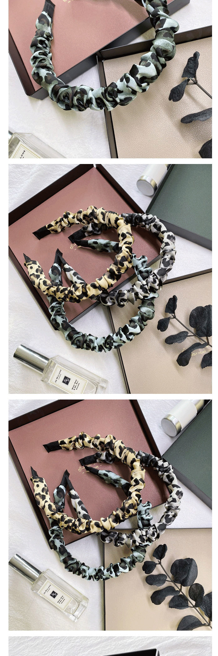 Fashion Leopard Gray Leopard Flower Print Pleated Bubble Satin Fabric Headband,Head Band