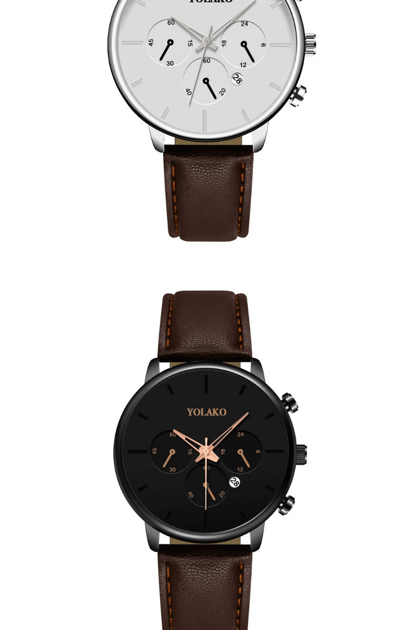 Fashion Brown With Blue Needle Calendar Slim Stainless Steel Men