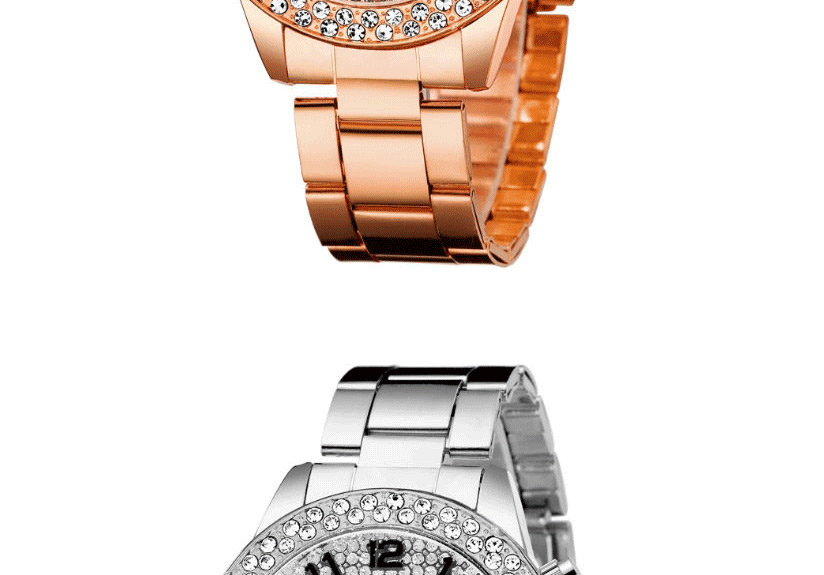 Fashion Golden Three-eye Diamond-set Gypsophila Quartz Steel Ladies Watch,Ladies Watches