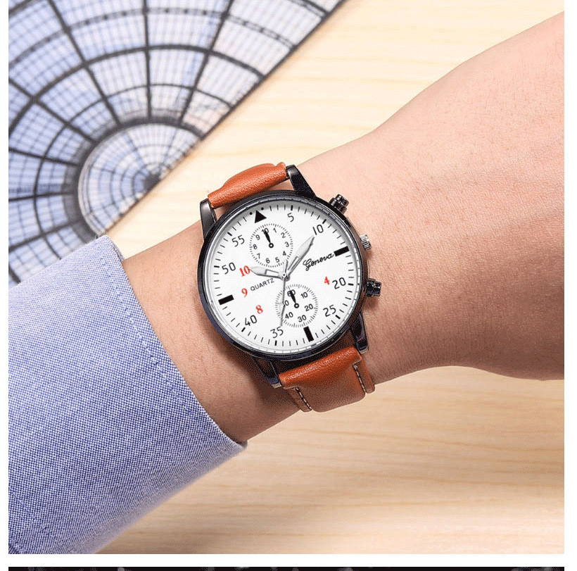 Fashion Brown With Black Face Ultra-thin Stainless Steel Two-eye Quartz Men