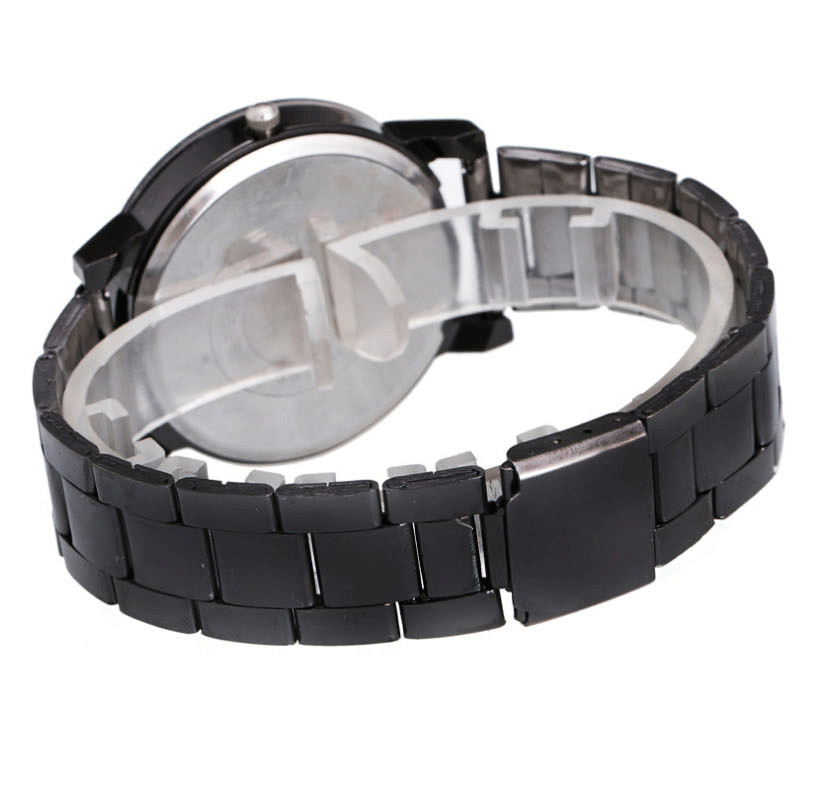 Fashion Female Black Face Round Turntable Steel Belt Quartz Couple Watch,Lovers Watches