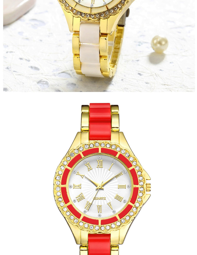 Fashion Red Diamond Quartz Acrylic Quartz Watch,Ladies Watches