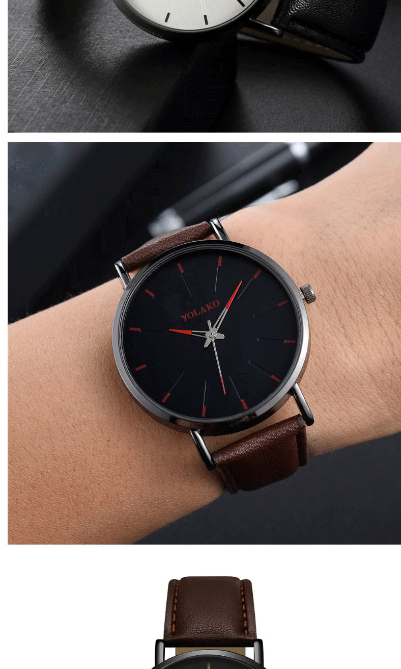 Fashion Black Red Needle Large Dial Stainless Steel Men
