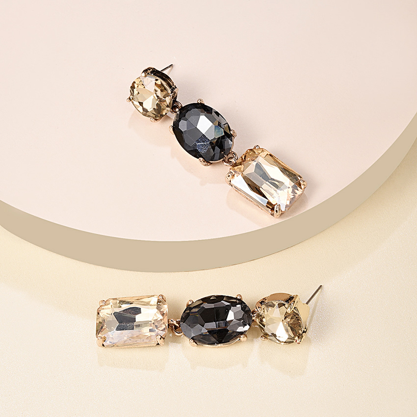Fashion Gray + Champagne Geometric Shape Decorated Diamond Earrings,Drop Earrings