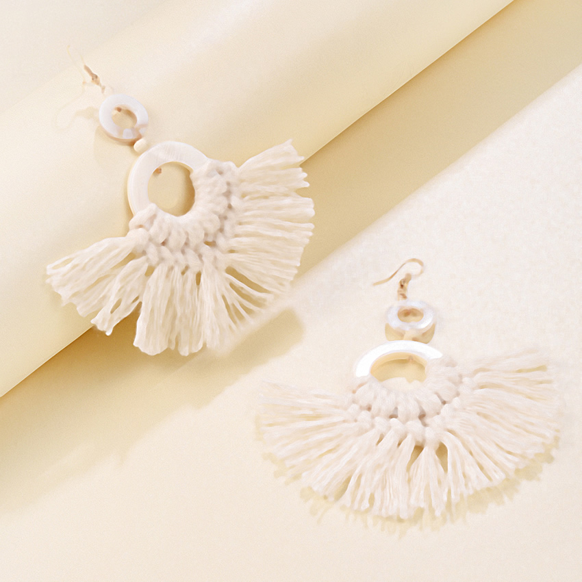 Fashion White Tassel Geometric Scallop Shell Earrings,Drop Earrings