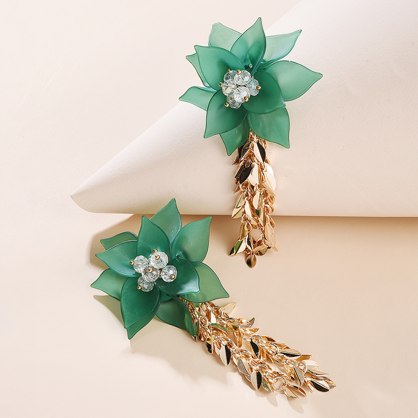 Fashion Green Resin Flowers And Crystal Alloy Earrings,Stud Earrings