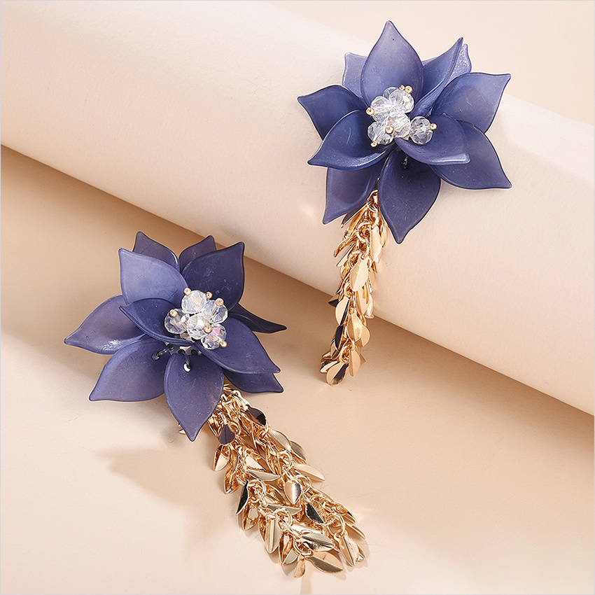 Fashion Blue Resin Flowers And Crystal Alloy Earrings,Stud Earrings