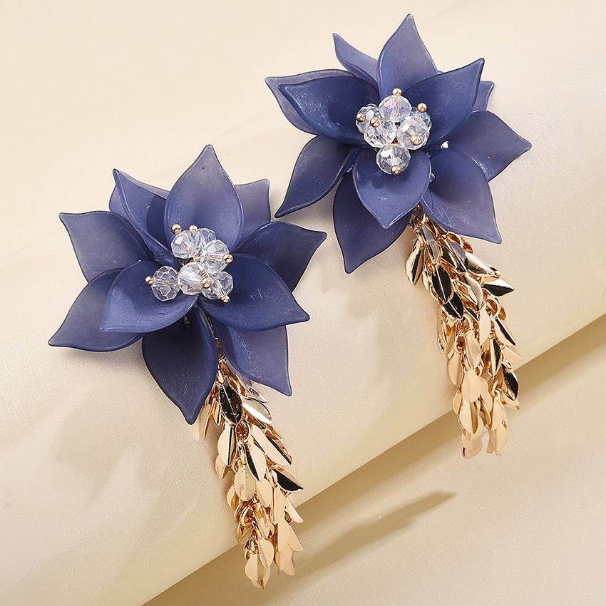 Fashion Blue Resin Flowers And Crystal Alloy Earrings,Stud Earrings