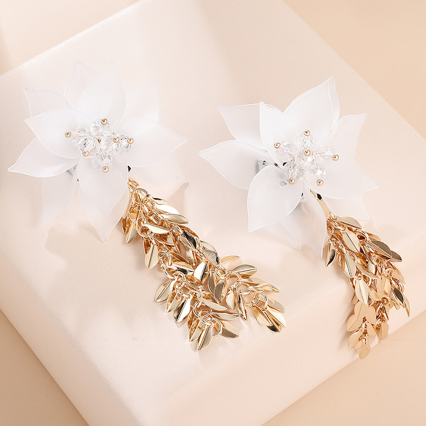 Fashion Yellow Resin Flowers And Crystal Alloy Earrings,Stud Earrings