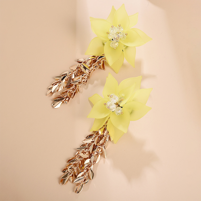 Fashion Yellow Resin Flowers And Crystal Alloy Earrings,Stud Earrings