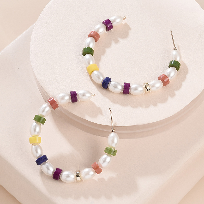 Fashion Color Pearl-shaped Geometric C-shaped Resin Earrings,Hoop Earrings