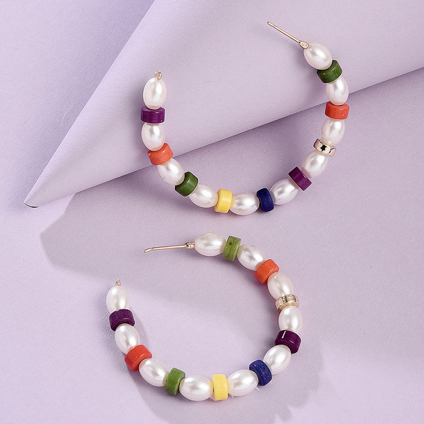 Fashion Color Pearl-shaped Geometric C-shaped Resin Earrings,Hoop Earrings