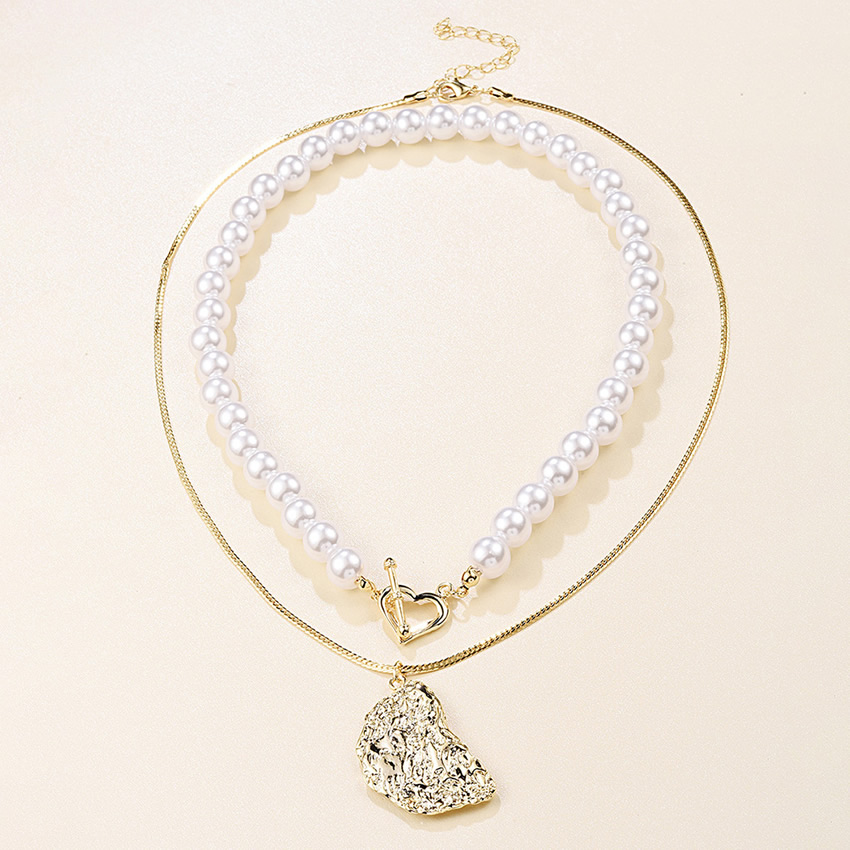 Fashion Golden Pearl Alloy Geometric Multilayer Necklace,Chains