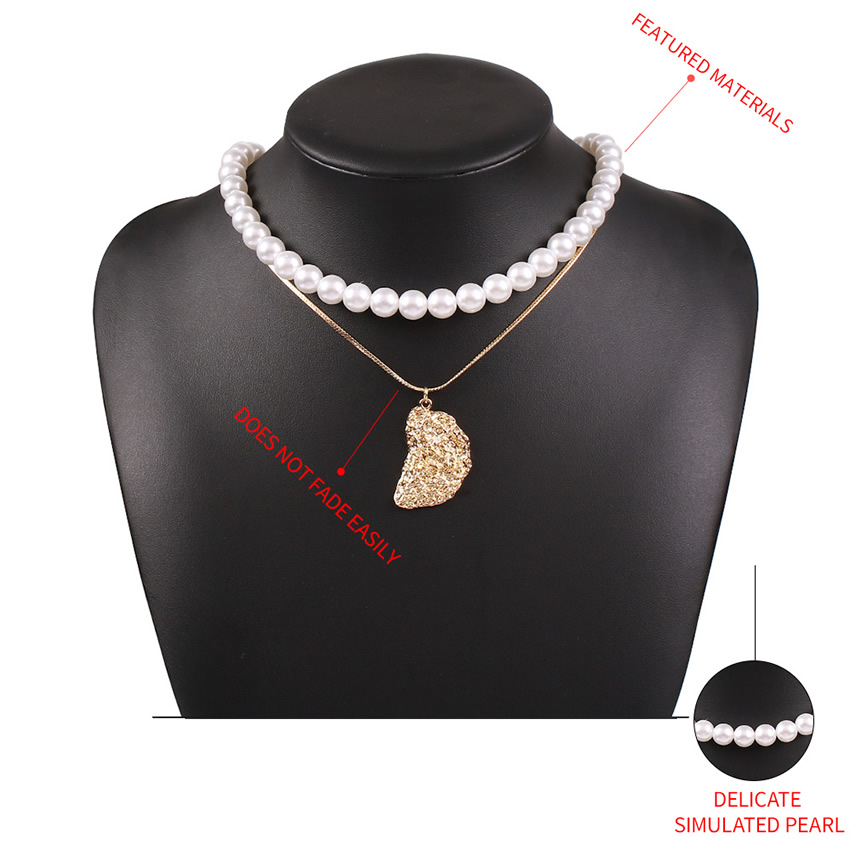 Fashion Golden Pearl Alloy Geometric Multilayer Necklace,Chains