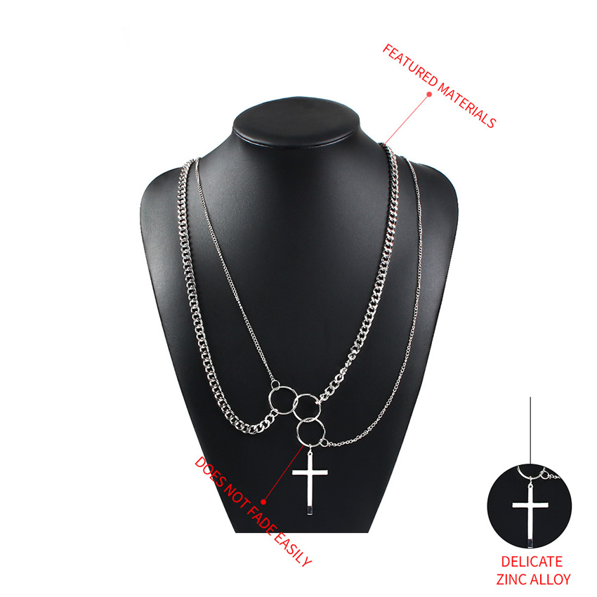 Fashion White K Cross Geometry Round Alloy Multilayer Necklace,Chains
