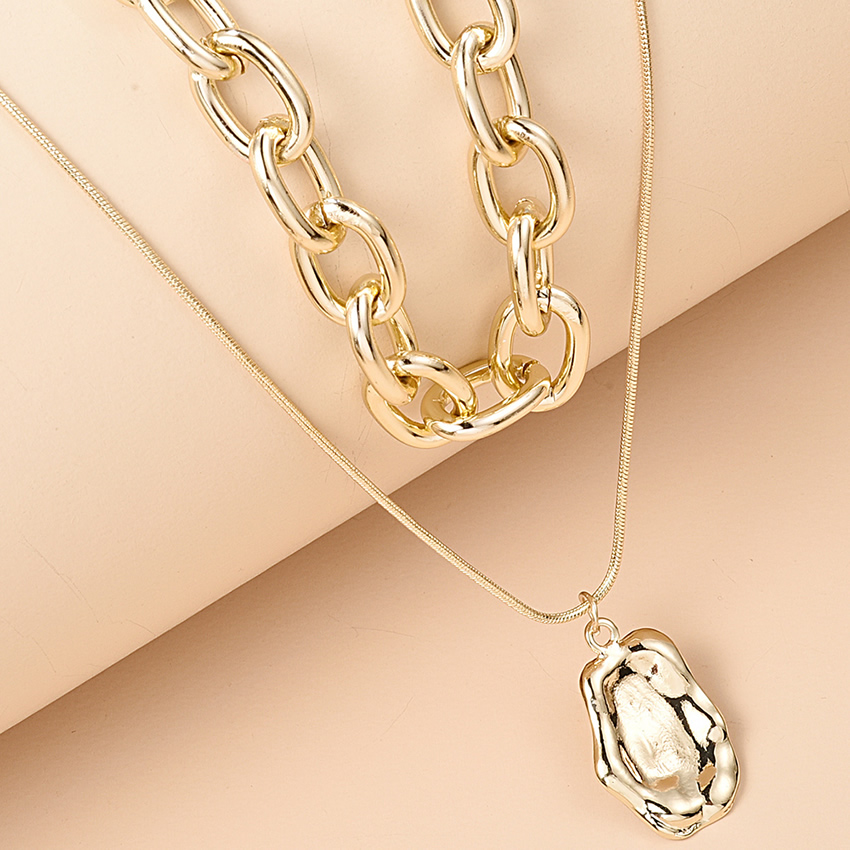 Fashion Golden Geometric Pendant Alloy Multi-layer Necklace,Chains