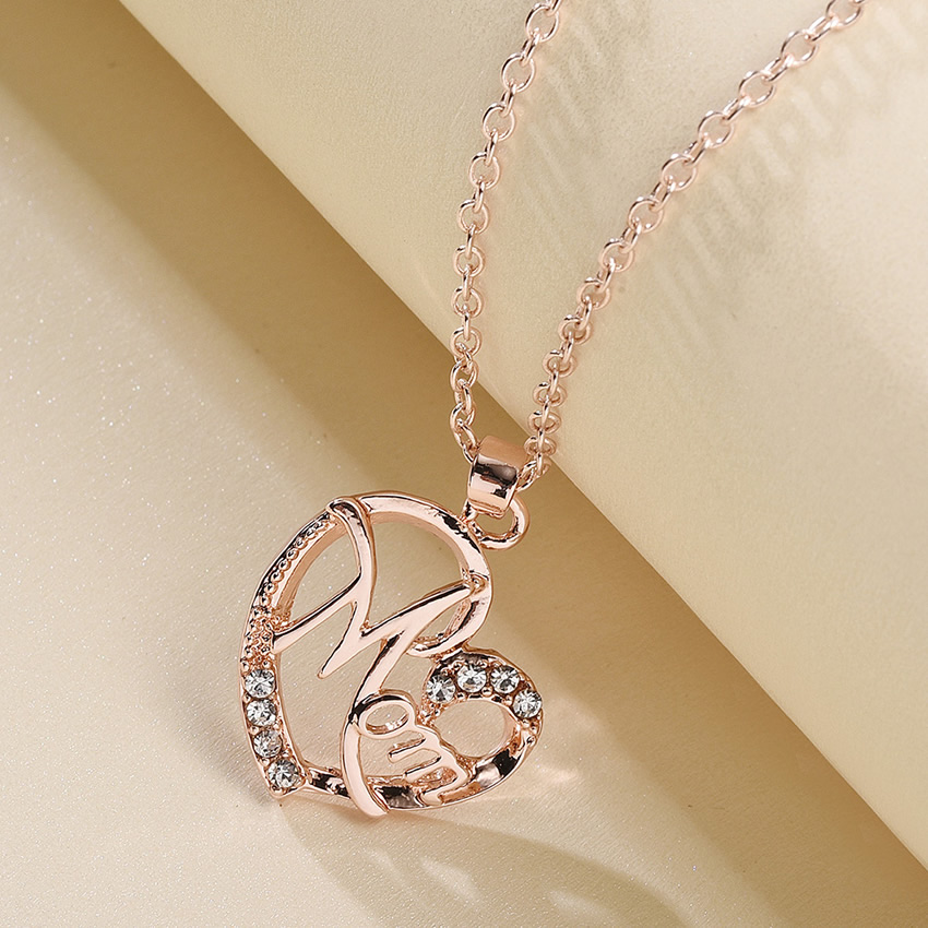 Fashion Rose Gold Openwork Alloy Necklace With Diamonds,Pendants