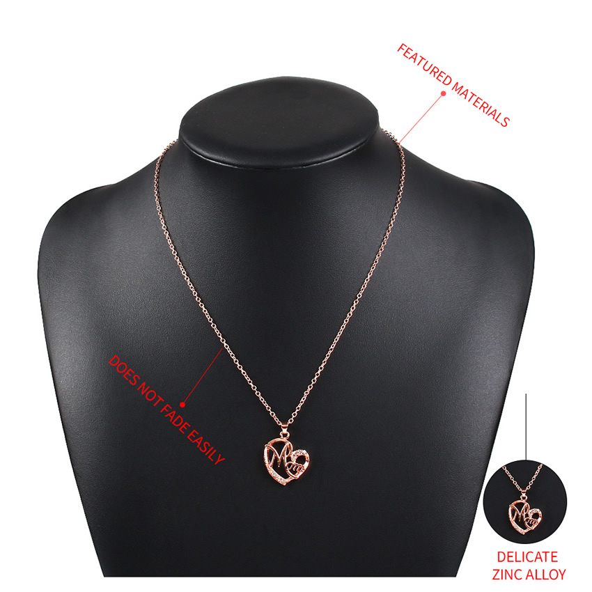 Fashion Rose Gold Openwork Alloy Necklace With Diamonds,Pendants