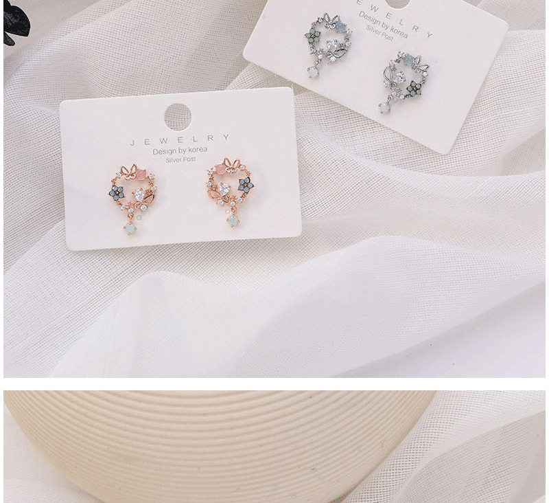 Fashion Silver Butterfly Zircon Flower Hollow Round Earrings,Stud Earrings