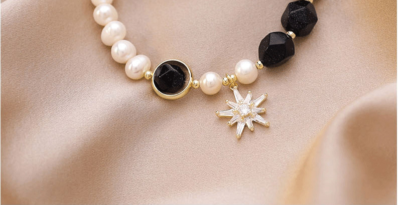 Fashion Black And White Star-studded Blue Sandstone And Pearl Contrast Bracelet,Fashion Bracelets