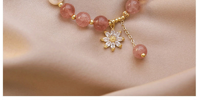 Fashion Pink Zircon Flower Strawberry Crystal Freshwater Pearl Bracelet,Fashion Bracelets
