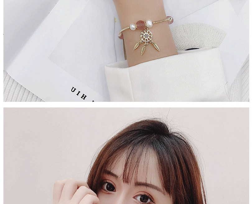 Fashion Golden Sun Flower Hollow Leaves Pearl Strawberry Crystal Bead Bracelet,Fashion Bracelets