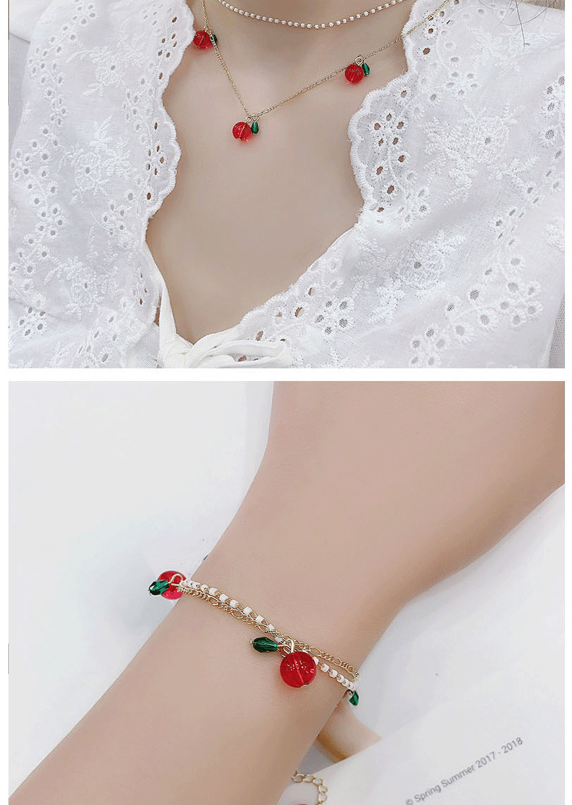 Fashion Bracelet Crystal Beaded Resin Cherry Double Necklace Earring Bracelet,Fashion Bracelets