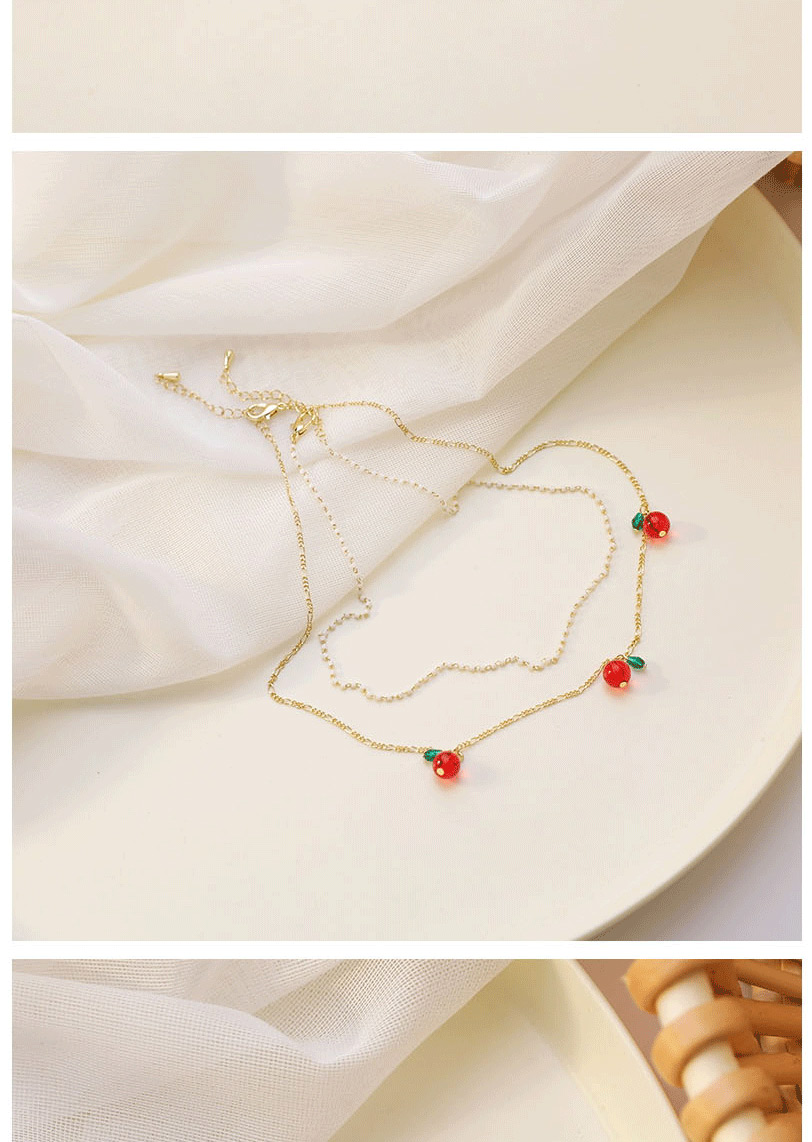 Fashion Necklace Crystal Beaded Resin Cherry Double Necklace Earring Bracelet,Chains