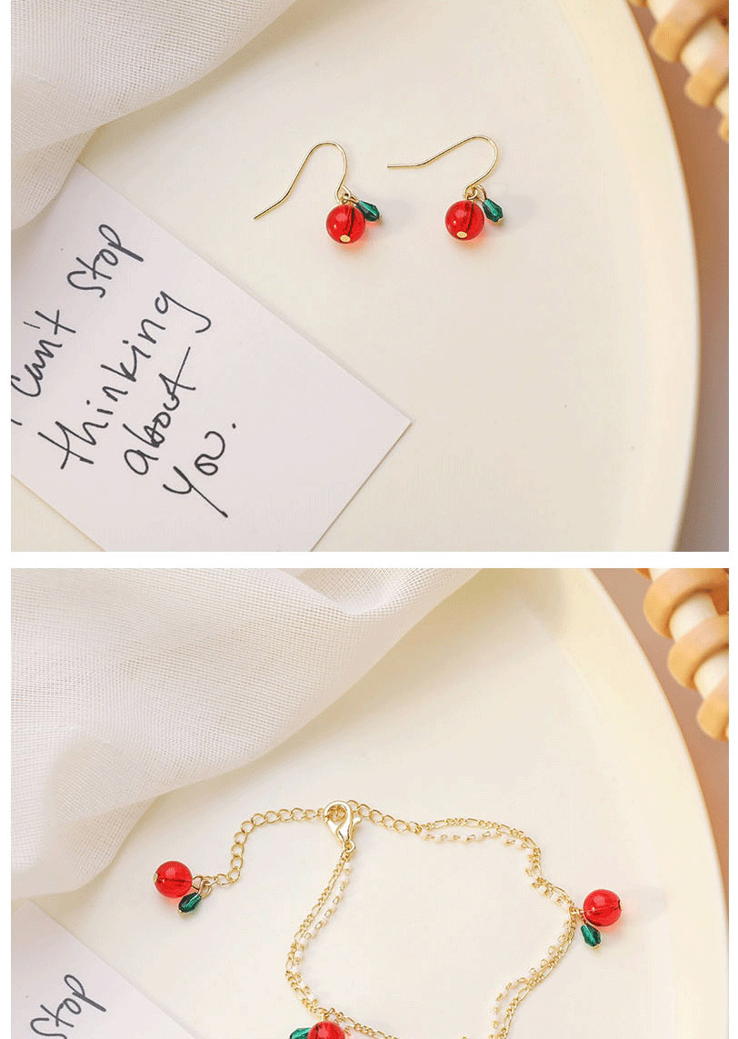 Fashion Earrings Crystal Beaded Resin Cherry Double Necklace Earring Bracelet,Drop Earrings