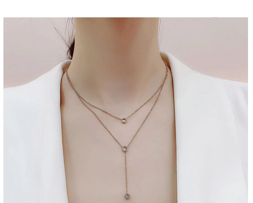 Fashion Golden Titanium Steel Diamond Tassel Multi-layer Necklace,Pendants