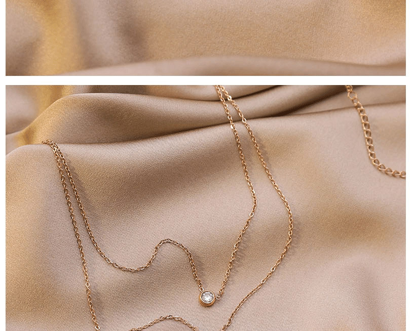 Fashion Golden Titanium Steel Diamond Tassel Multi-layer Necklace,Pendants