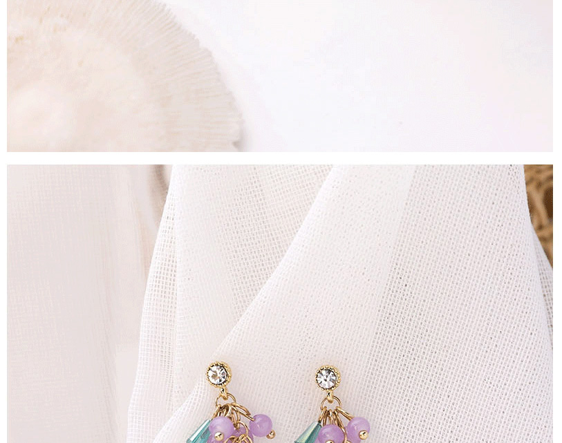 Fashion Purple Grape Beaded Diamond Earrings,Drop Earrings