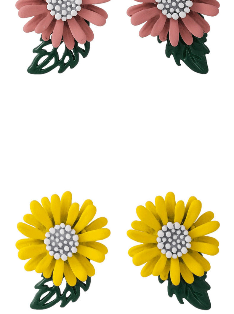 Fashion Yellow Daisy Spray Paint Contrast Alloy Earrings,Stud Earrings