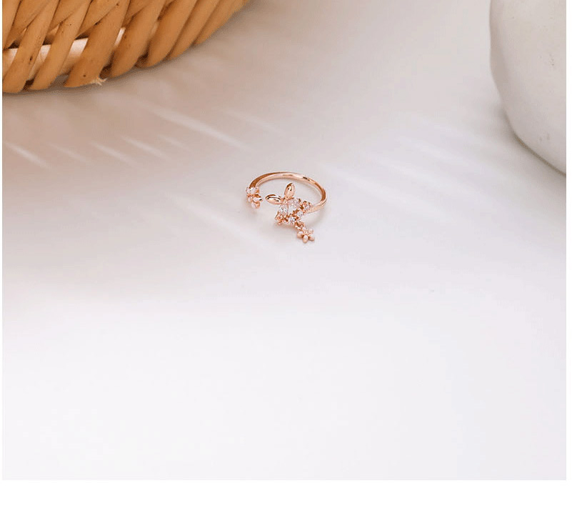 Fashion Flower Section Micro-set Zircon Flower Leaf Butterfly Open Ring,Fashion Rings