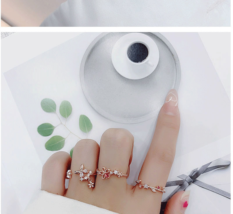 Fashion Leaf Section Micro-set Zircon Flower Leaf Butterfly Open Ring,Fashion Rings