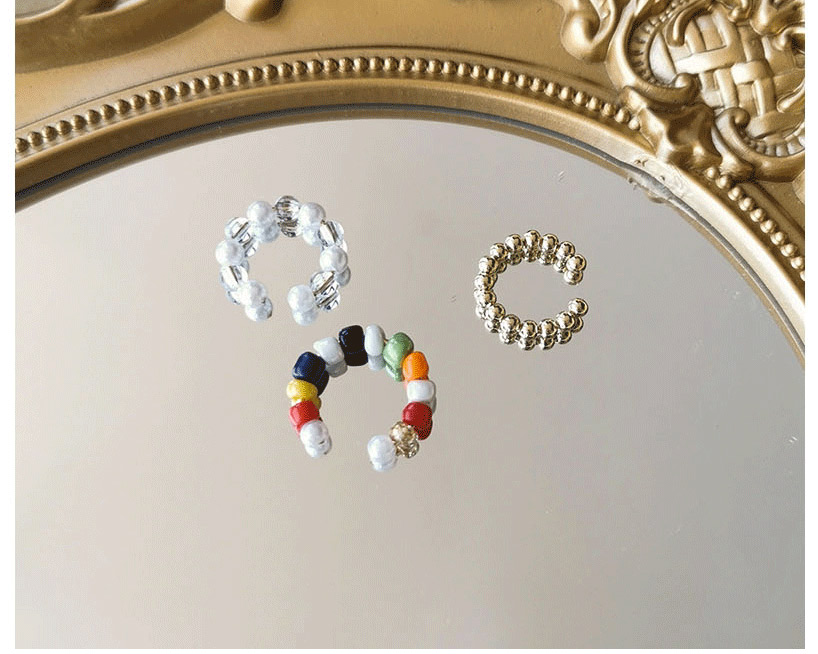 Fashion Rainbow Beads Random Colors Pearl Zirconium Diamond Rice Bead Braided Ear Piercings,Clip & Cuff Earrings