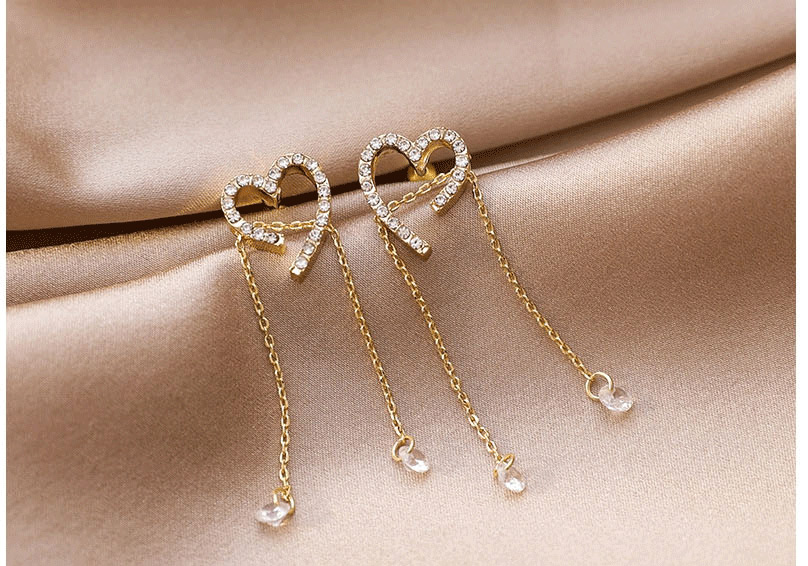 Fashion Golden Love Diamond Long Crystal Tassel Pullable Earrings,Drop Earrings