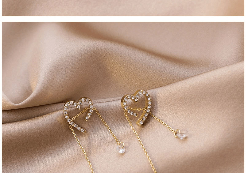 Fashion Golden Love Diamond Long Crystal Tassel Pullable Earrings,Drop Earrings