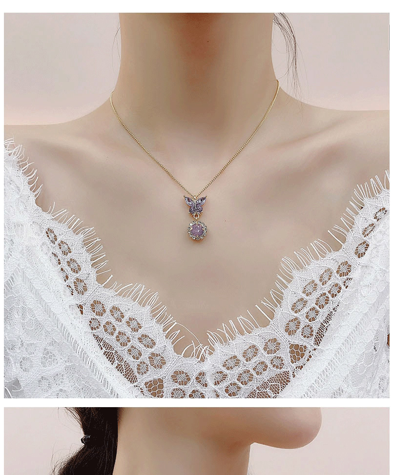 Fashion Blue Butterfly Shape Decorated Diamond Necklace,Pendants