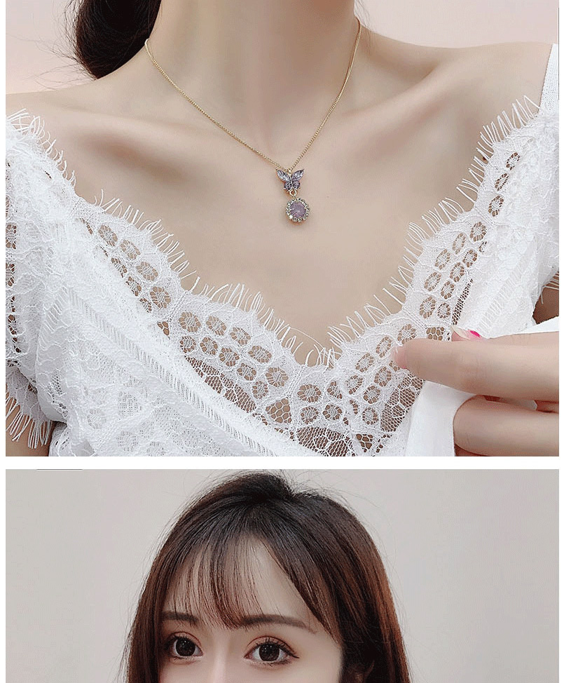 Fashion Pink Butterfly Shape Decorated Diamond Necklace,Pendants