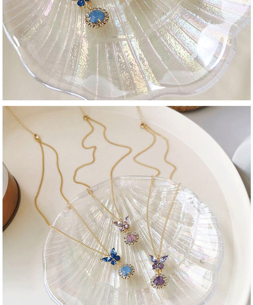 Fashion Pink Butterfly Shape Decorated Diamond Necklace,Pendants