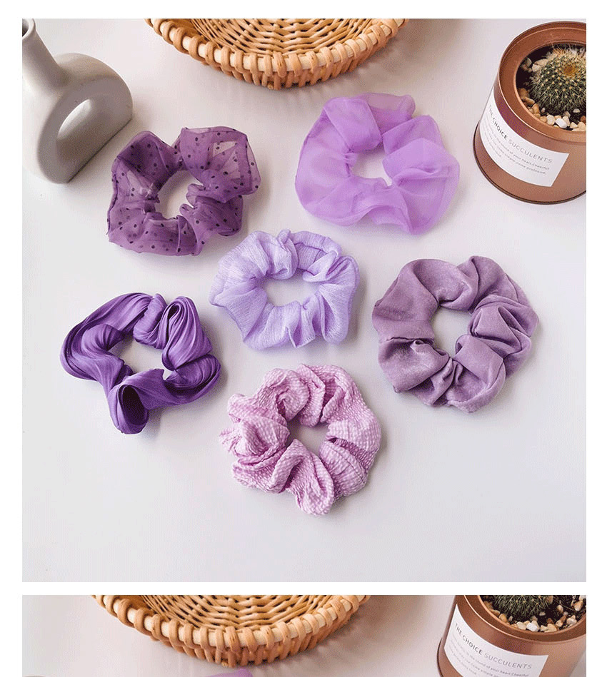 Fashion Plaid Purple Mesh Yarn Wave Lattice Large Intestine Loop Hair Rope,Hair Ring
