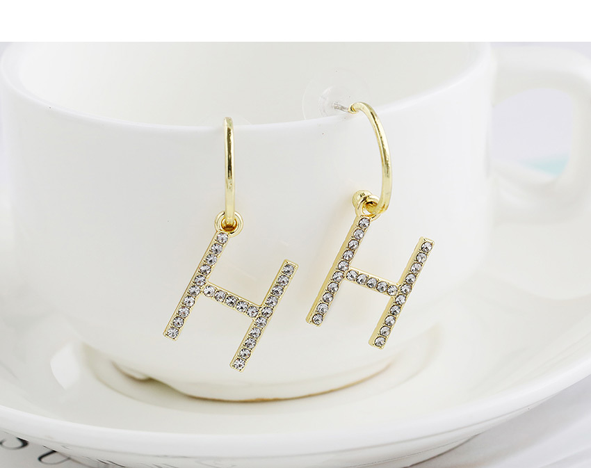 Fashion Golden H Letter Deisgn Diamnond Earrings,Drop Earrings