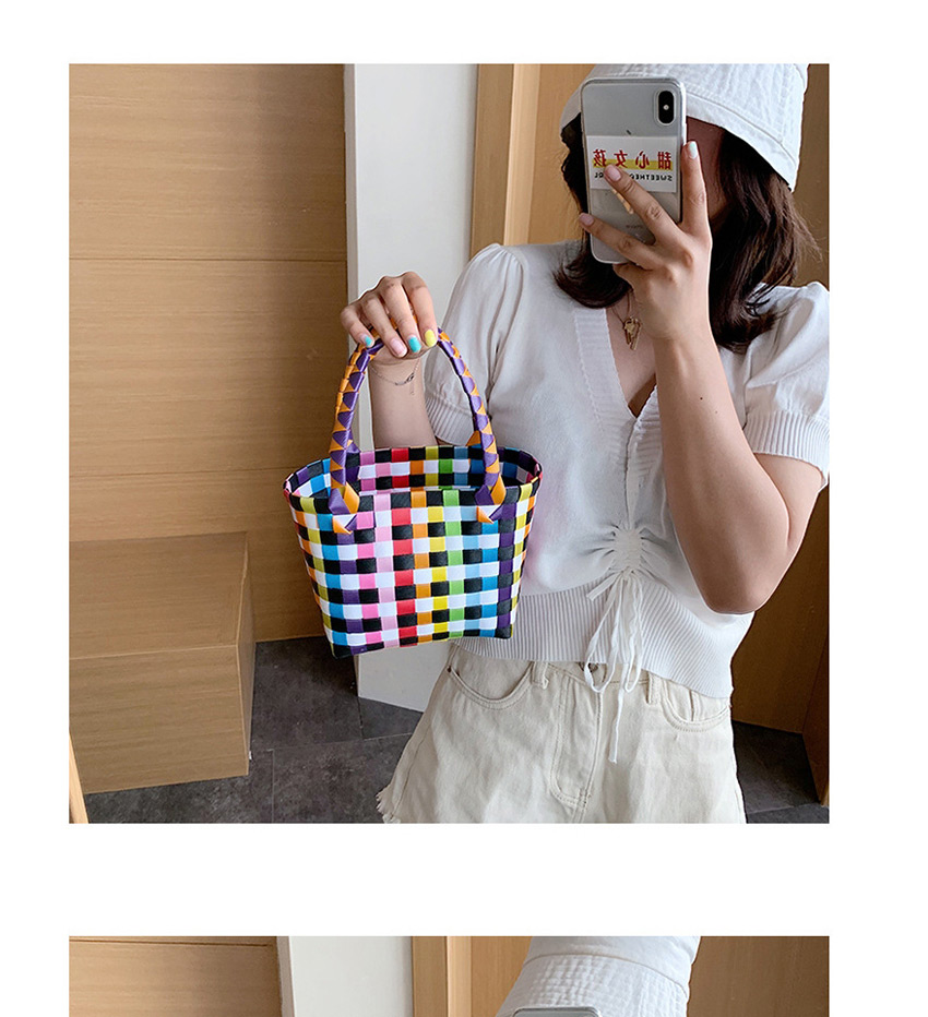 Fashion Color Three Woven Contrast Color Vegetable Basket Handbag,Handbags