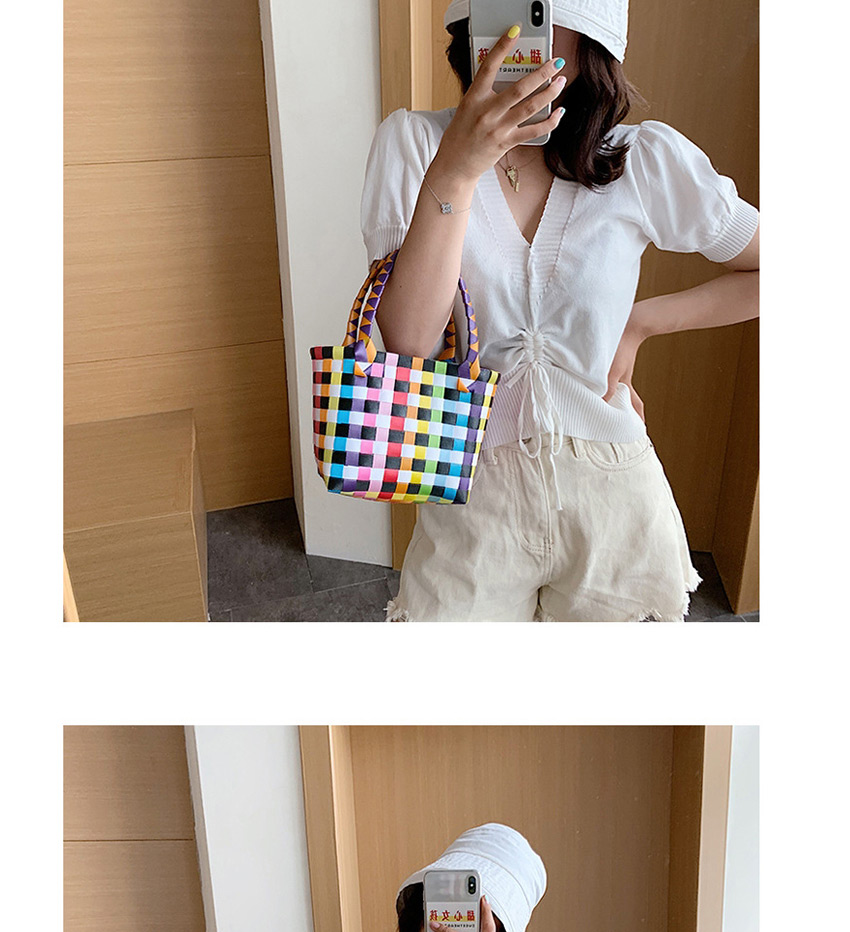 Fashion Color Three Woven Contrast Color Vegetable Basket Handbag,Handbags