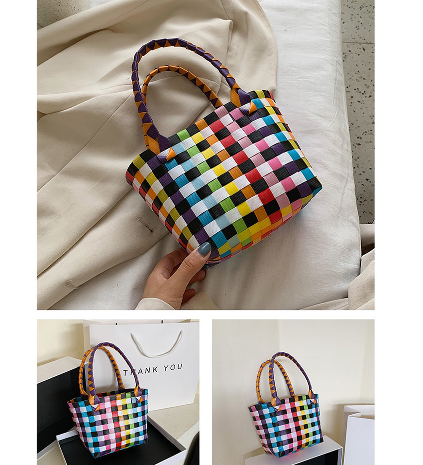 Fashion Color Four Woven Contrast Color Vegetable Basket Handbag,Handbags