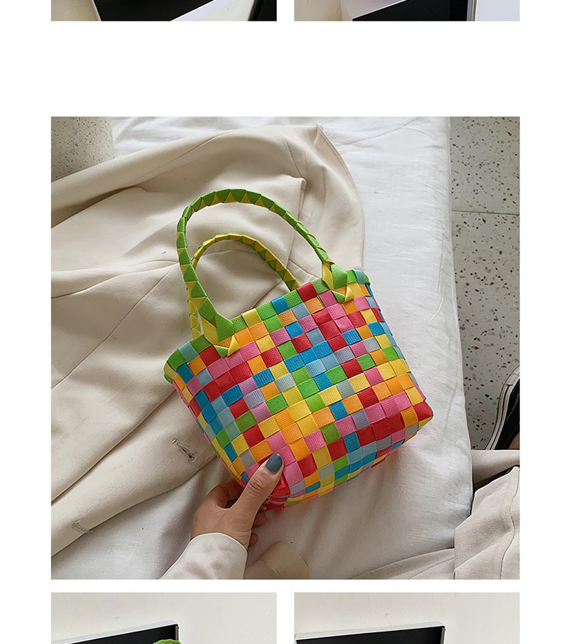 Fashion Caiwu Woven Contrast Color Vegetable Basket Handbag,Handbags